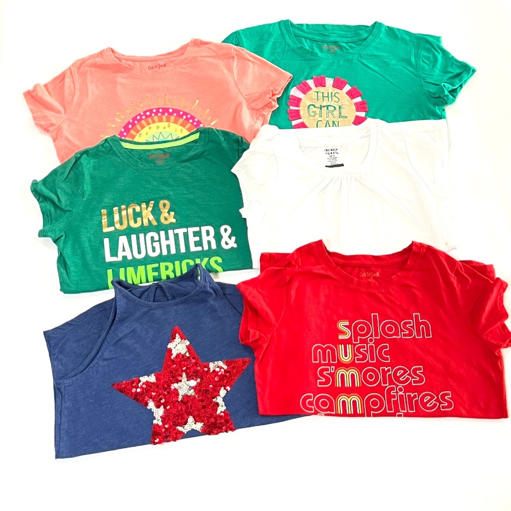 6 Girls Cat & Jack , Children's Place, French Toast graphic t-shirts Sz 10/12 L